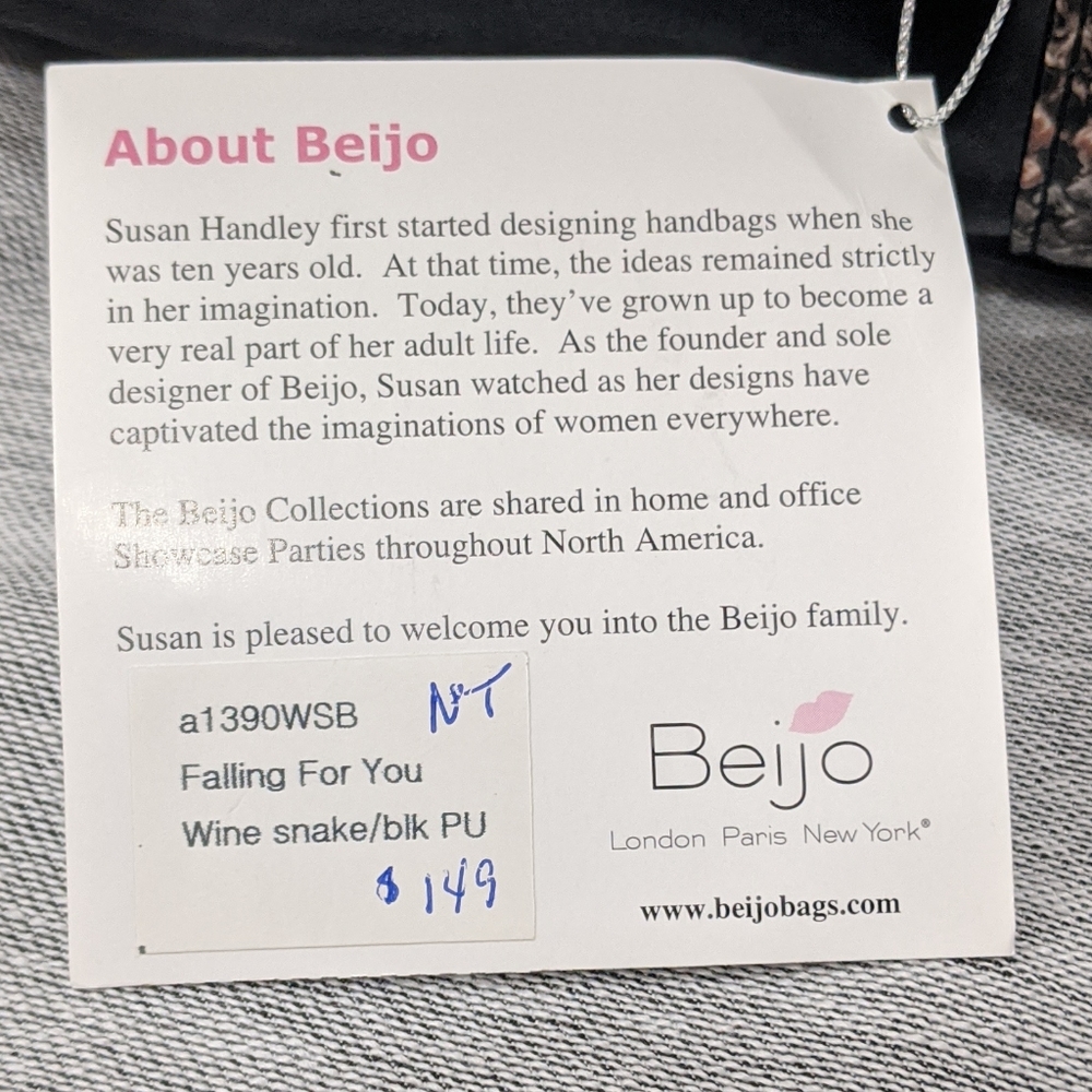 NWT Beijo "Falling For You" handbag Merlot Snake - Picture 8 of 10